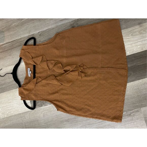 Wishlist Apparel Ruffle Burnt Orange Dot Button Sleeveless Blouse, Size Large - Picture 8 of 15